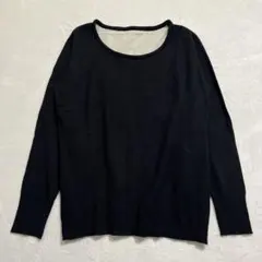 nissen/ニットトップス/重ね着風/長袖/ストレッチあり/手洗い可能/黒/M