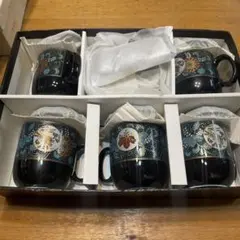 和柄 マグカップ 5客セット 黒地 金彩のサムネイル