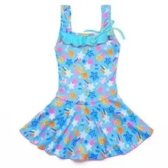 水着 女子 子供 ワンピース キッズ ガール かわいい ブルー LLサイズ