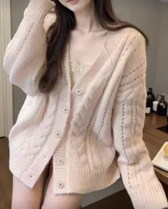 SHEIN ピンク ニットカーディガン Vネック