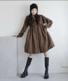 LOWRYSFARM トラックドッキングバルーンワンピース　ショート丈　ブラウン