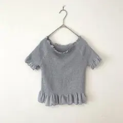 【アクシーズファム】半袖カットソー オフショル フリル シャーリング ショート丈