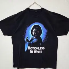 ​モーションレスインホワイト チャッキー Tシャツ バンT 黒 XL 古着 半袖のサムネイル