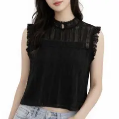 【⭐︎】ウィルセレクション ハイネックノースリーブレースブラウス 黒