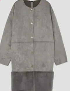 ZARA ザラ フェイクスエード フェイクファー ノーカラーコート