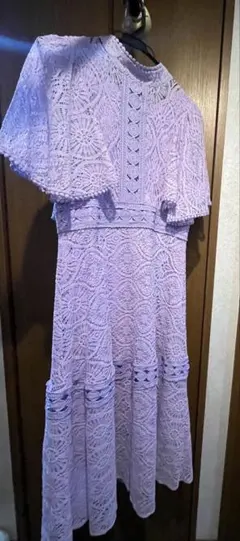 レース パーティードレス ラベンダー XL ロング 半袖