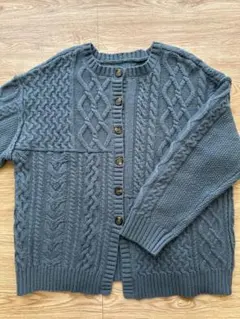 ブルーケーブル編み ニットカーディガン Fサイズ