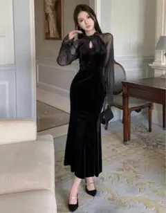 SHEIN パーティードレス 黒 ブラック XS S シースルー ホカンス