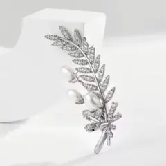 葉　ブローチ　淡水真珠　スワロフスキー　ジルコン　パール　結婚式　入学式　入園式