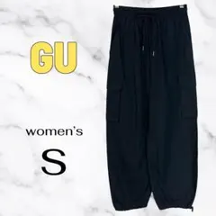 極美品✨【GU】カーゴプルオンパンツ　総ゴム紐　楽かわ　ドローコード　ブラックS