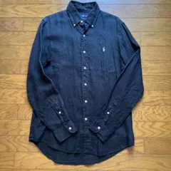 ラルフローレン　長袖シャツ　リネン100% ポニー刺繍　ブラック