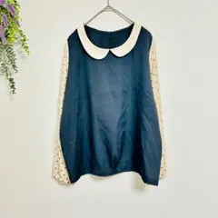 ♡美品♡ LOWRYS FARM ネイビーとアイボリーのドット柄長袖シャツ
