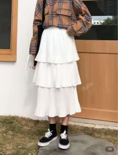 SHEIN レイヤーフリル袖 ロングスカート ホワイト