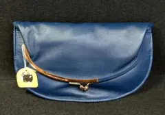 がま口バック クラッチバッグ 牛革製 ネイビー #1237-3