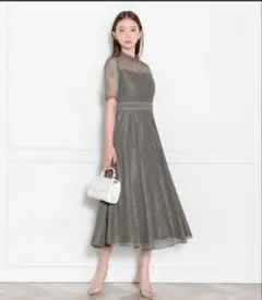 LEJAハイネック花柄レースウエストマーク透けロングドレスワンピース