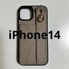 ベージュ レザー風 iPhoneケース カードポケット付き