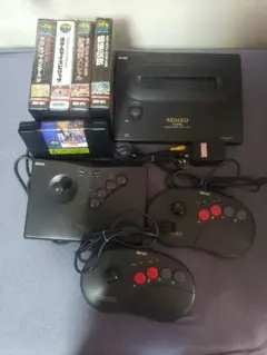 (動作確認済)NEO GEO本体+ソフト5本+コントローラ3本セット　元箱あり