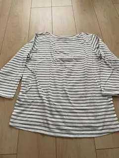 授乳服 白とグレーのストライプ 7分袖