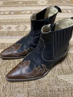 メンズウエスタンブーツ 黒と茶色 レザー 天然皮革