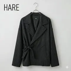 HARE ピンストライプ ラップジャケット ベルト付き 袖口ジップ M ブラックのサムネイル
