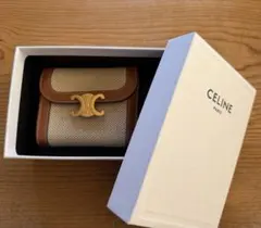 CELINE セリーヌ トリオンフ チェック柄 三つ折り財布 箱・保存袋付き