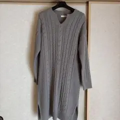 グレー ケーブルニット ワンピース M