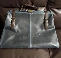 青色 合成皮革 ボストンバッグ