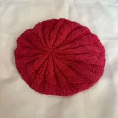 ケーブル編み　ベレー帽 ローズピンク