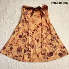 INGEBORG インゲボルグ　花柄ロングスカート　ウエストマーク　オレンジ　M