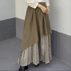 JUNOAH【レイヤードチェックプリーツスカート 】グリーン