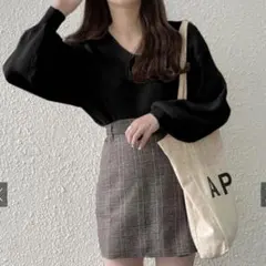 GRL リブ編み 黒 長袖セーター