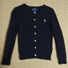 美品　ラルフローレン　ケーブルニット　カーディガン　120　紺　スカラップ