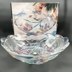新品・SOGA 魚と貝殻の装飾 ガラスボウル・高9.5cm×縦26×横33cm