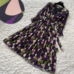 イタリア製ラ・コッチネッラ　幾何学模様プリーツワンピース　パープル