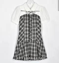 evelyn ネクタイ付きタックプリーツワンピース ピンク グレー ネクタイ