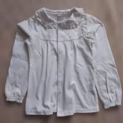 白　ブラウス　長袖シャツ フリル付き襟　120cm　冠婚葬祭