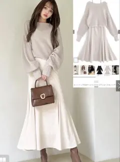 ニットトップスXマーメイドキャミワンピースセットアップ lt68 アイボリー