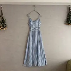 ✿ZARA✿ザラ リネンブレンド ロング キャミ ストライプワンピース