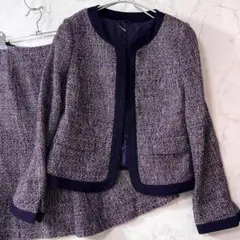 宅配便★アナイ ツイードセットアップスーツ 上下 M相当 パープル系 B1278