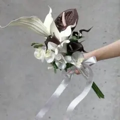 胡蝶蘭　カラー　アンスリウム　ウェディングブーケ　セット　バーガンディ　55cm