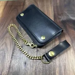 ⑵ トラッカーウォレット シルバー 栃木レザー ミドルサイズ アポロ
