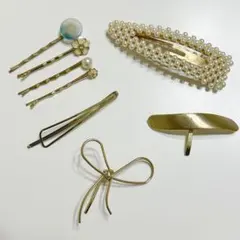 【お得】ヘアピンセット 8点 パール付きクリップ