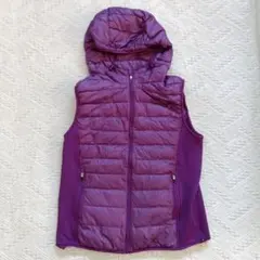 UNIQLO フード付き ダウンベスト XL 紫 薄手 サイドストレッチ素材