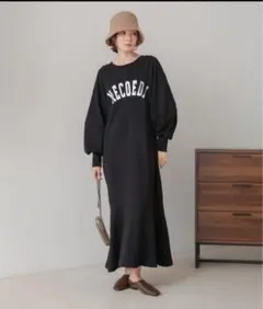 Bab 袖ボリューム前後２WAYマーメイドスウェットワンピース sブラック