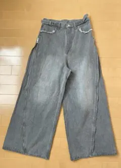 GRANCY／ジップデザイン バギーデニム パンツ／グレー／サイズ L