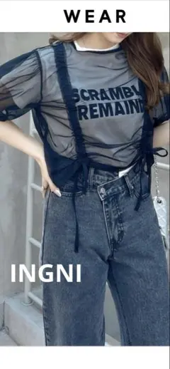 INGNIイング　チュールドロストトップスM ブラック　シアー　地雷系