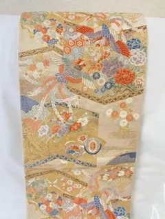 【袋帯】（帯締め付き）鳳凰と花柄 金色/ Obi