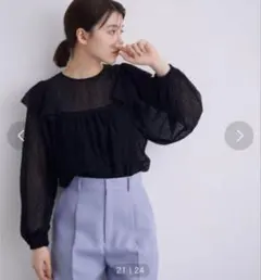 MADEMOISELLE ROPE' シアーブラウス 長袖 フリル　ドットのサムネイル