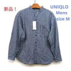 ★新品タグ付き！ユニクロ　メンズ　ヒッコリーオーバーサイズスタンドカラーシャツ