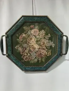イタリア製　アンティーク　トレイ　刺繍　織物　飾り物美術品　ア-ト インテリア